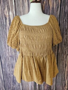 Maurices Cotton Eyelet Lace Puffed Sleeve Top Plus Size 2X